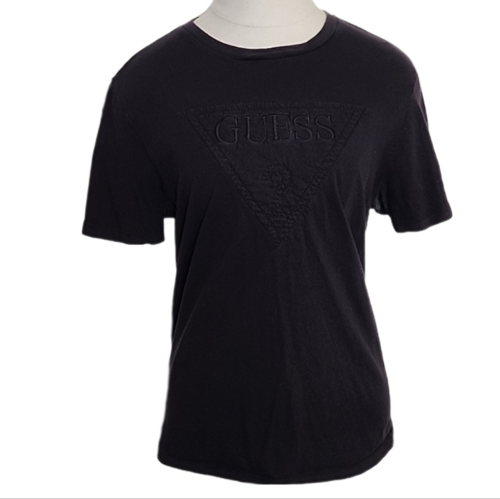 Guess T-Shirt Unisex Embossed Logo 100% Cotton Short Sleeve Vintage Black Size S - Picture 3 of 11